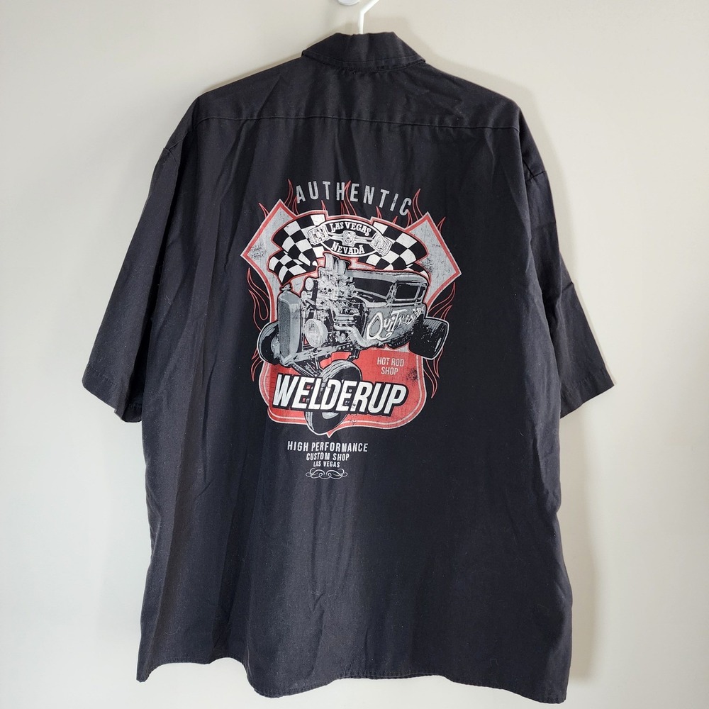 Dickies Welderup Hot Rod Shop Work Shirt Mens 3XL Black Graphic Workwear Welder